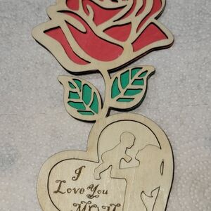 Red Wooden Rose and Heart Mothers Day Gift